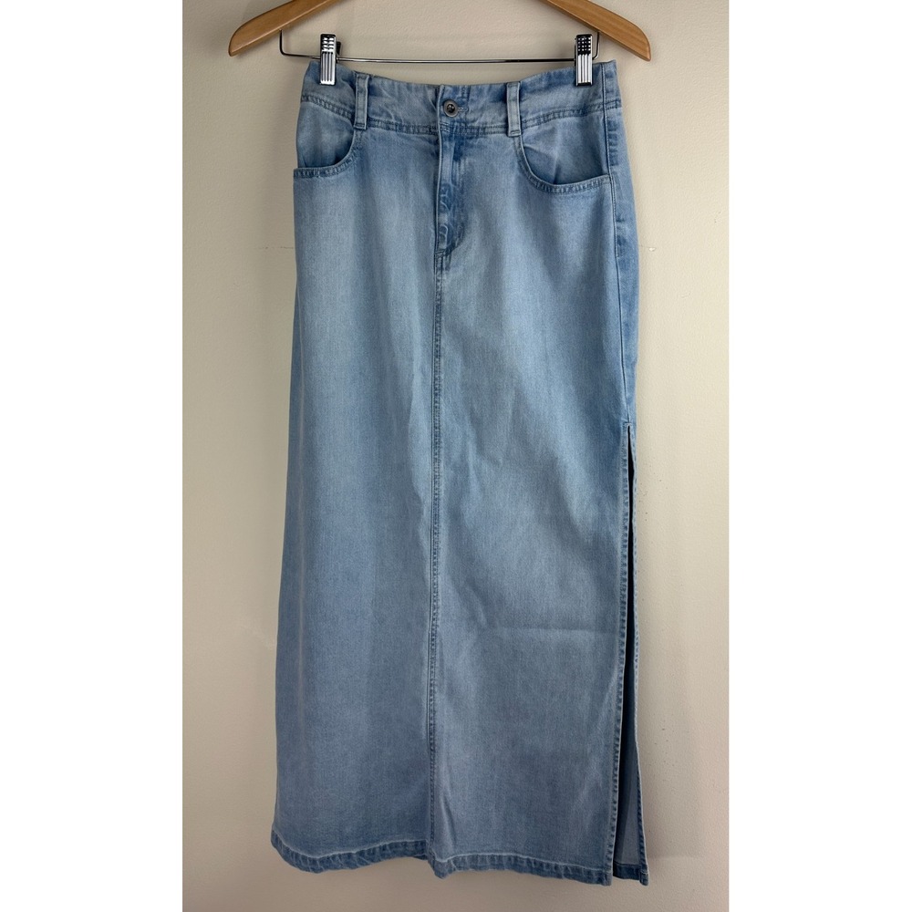 bella dahl Indigo Tencel Cotton Stretch Skirt Ocean Mist Size 25 - Picture 2 of 11